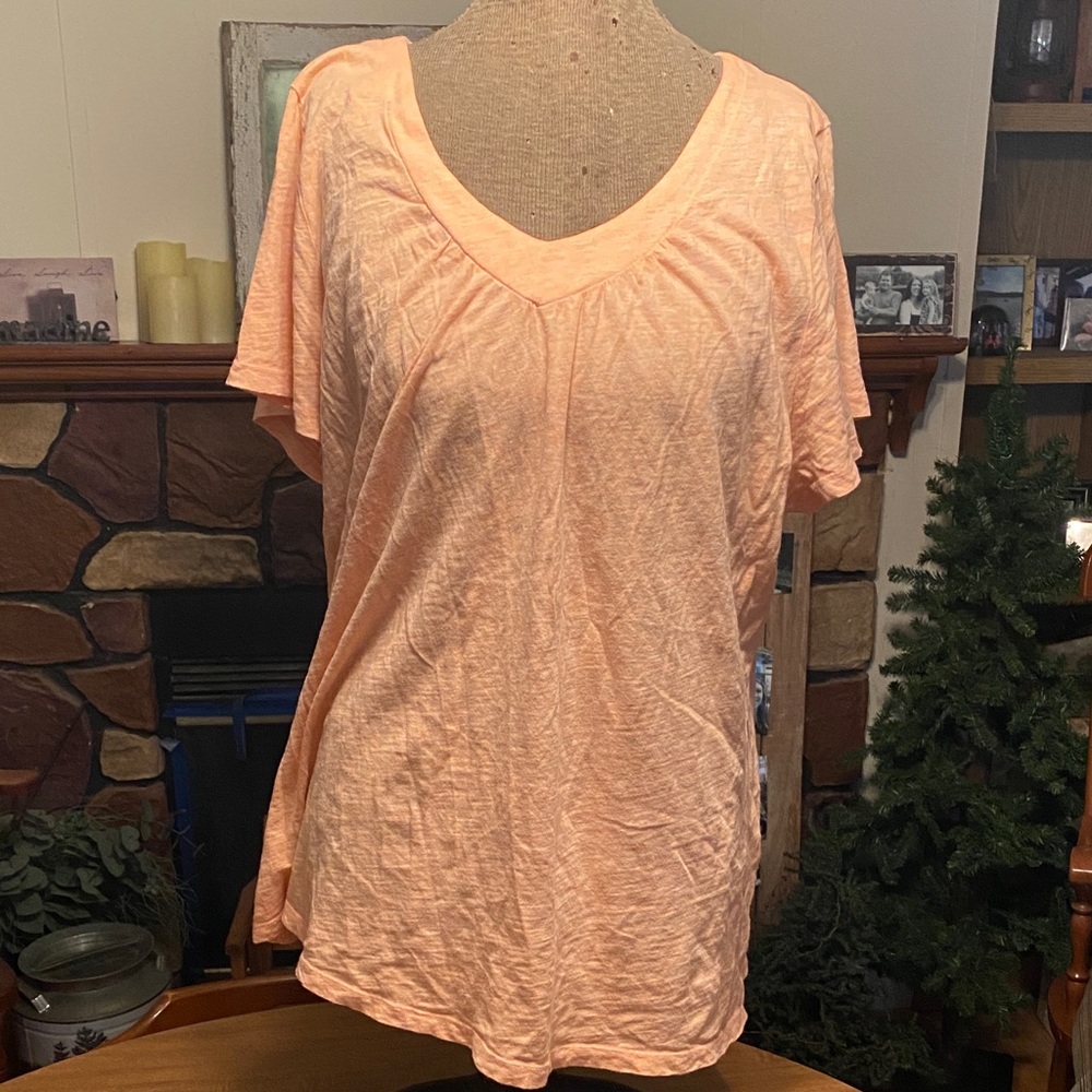 Lane Bryant Light Orange V-Neck Short Sleeve Top
